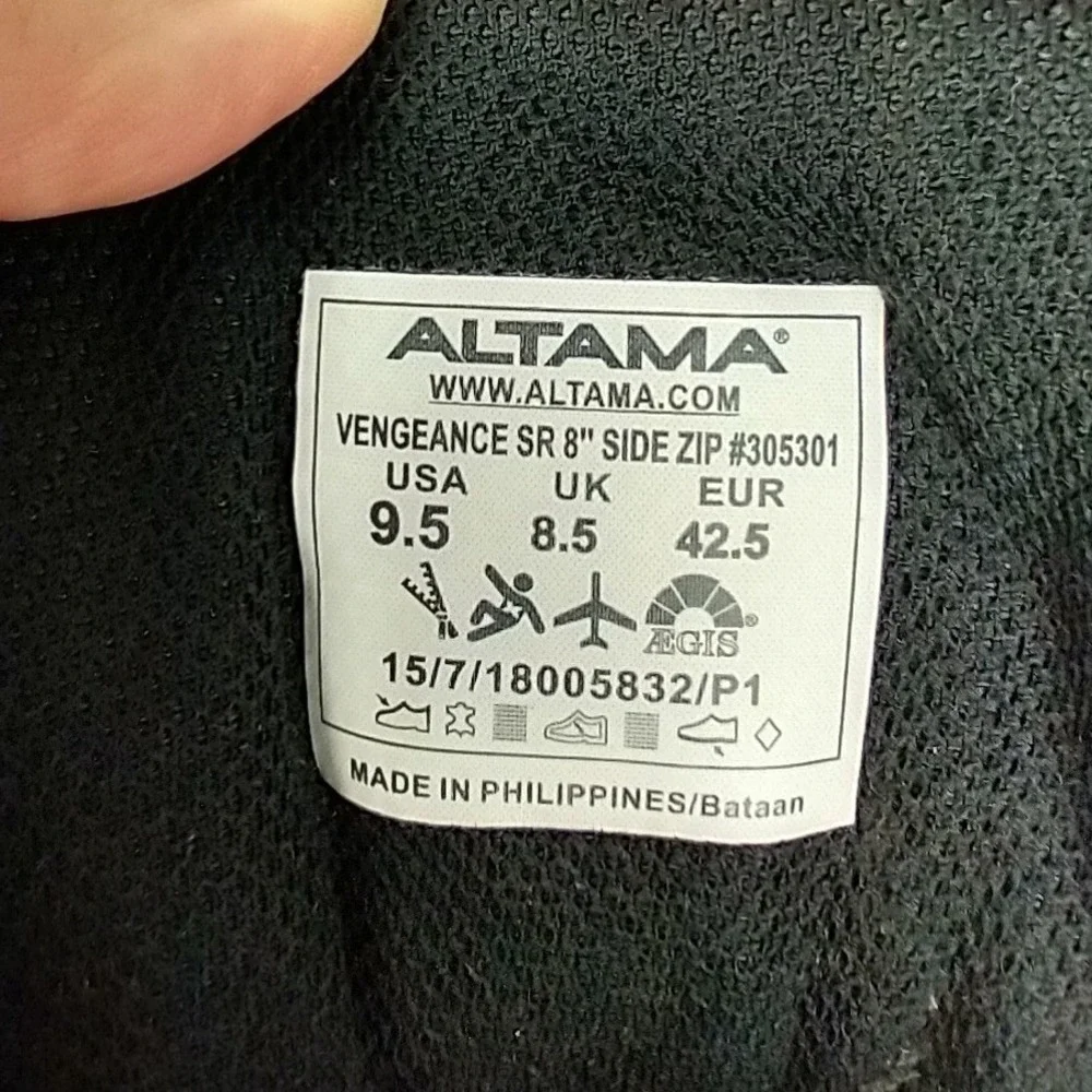 Altama Vengeance SR 8 Side Zip Tactical Boots Black Mens 9.5 305301 Duty Shoes